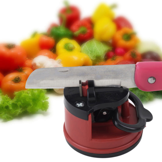 Red Knife Sharpener With Secure Suction